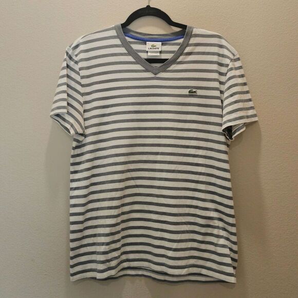 Lacoste Tops - Lacoste Women's V-Neck Short Sleeve Striped Shirt Size 5